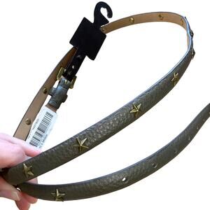 Michael Kors Womens Belt Star Studded Army Green Leather Size Large Grunge NEW